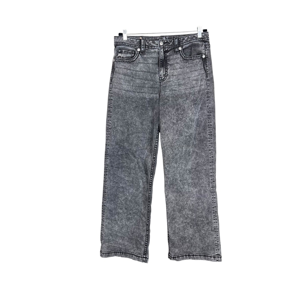 Miss Me Black Mens High Rise Wide Leg Acid Wash Gray Jeans H9467W3L Size 34x34